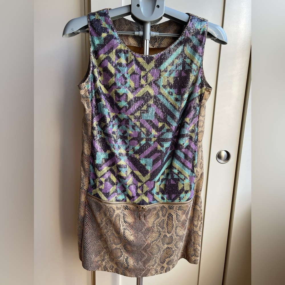 Custo Barcelona Multicolor Geometric Sequin Snakeskin Mini Dress